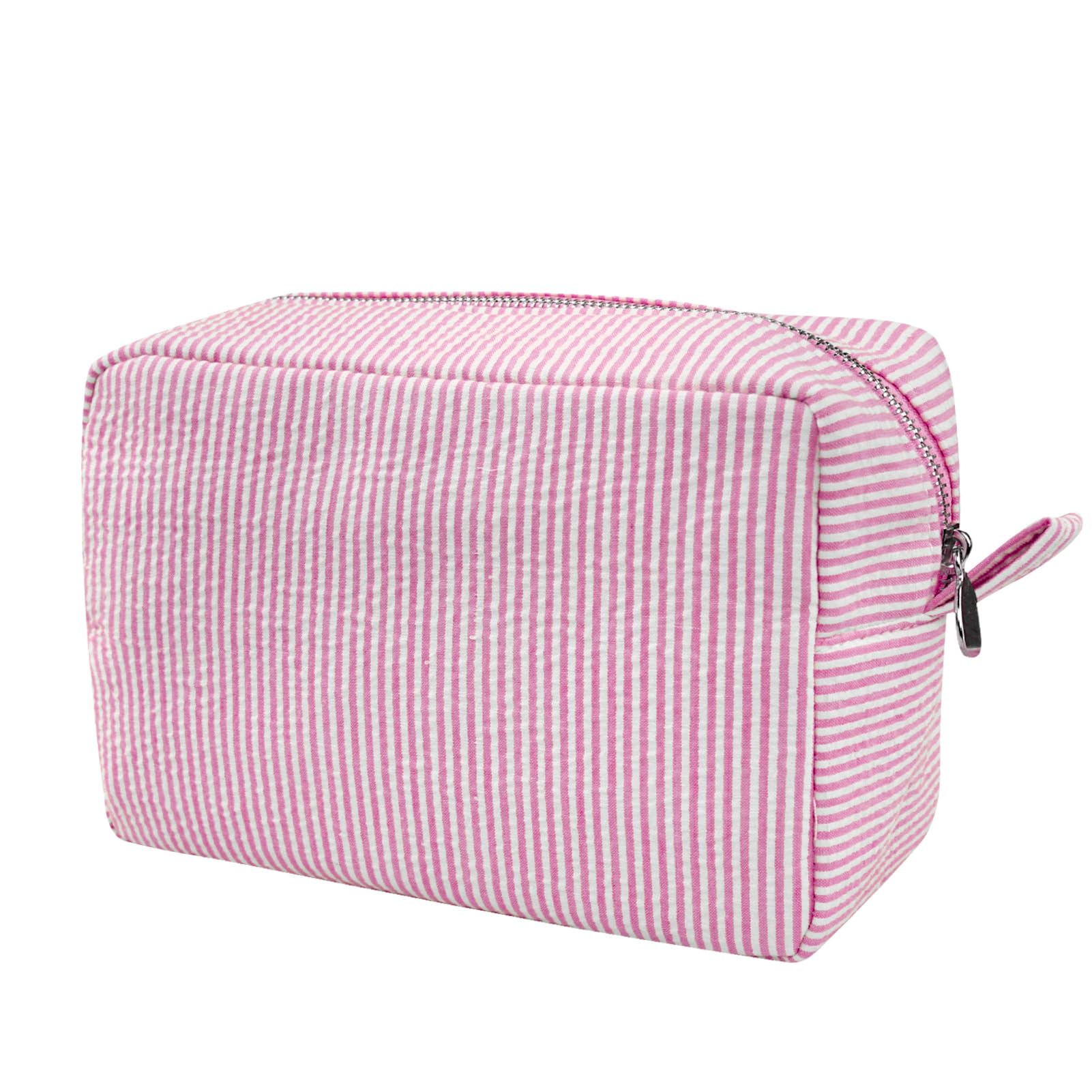 GFU cosmetic bag pink seersucker highlights portable organization for on-the-go styling