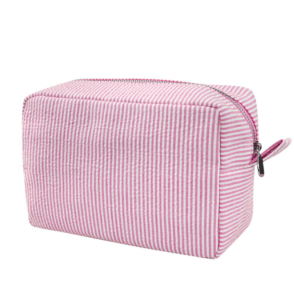 GFU cosmetic bag pink seersucker highlights portable organization for on-the-go styling