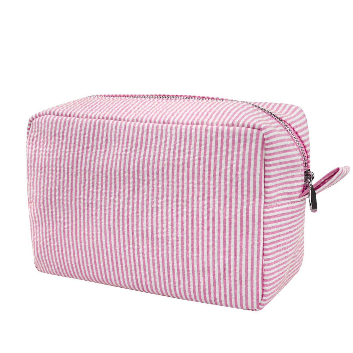 GFU cosmetic bag pink seersucker highlights portable organization for on-the-go styling