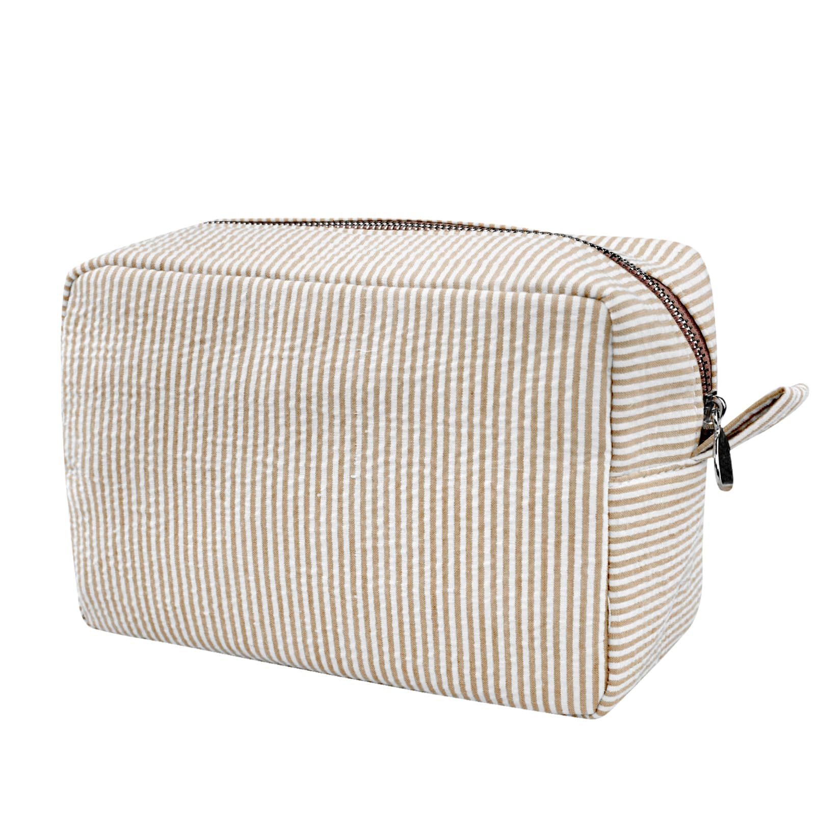 GFU cosmetic bag seersucker brown front view for organized travel