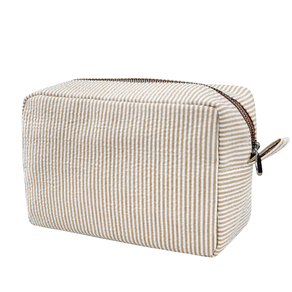 GFU cosmetic bag seersucker brown front view for organized travel