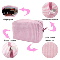 GFU cosmetic bag seersucker zipper secures items during travel