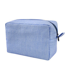 GFU makeup bag seersucker close-up highlights soft-touch fabric and easy-clean surface.
