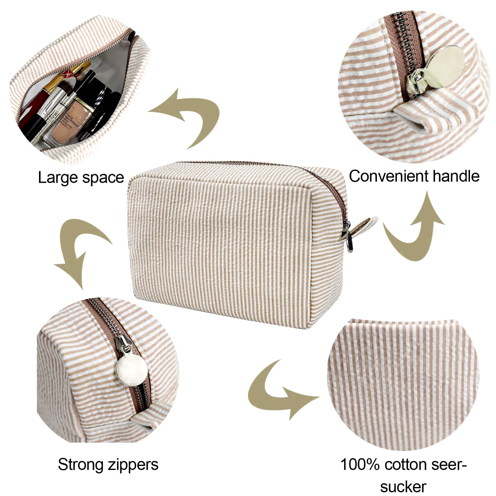 GFU travel toiletry bag stripe design brown ideal for packing cosmetics