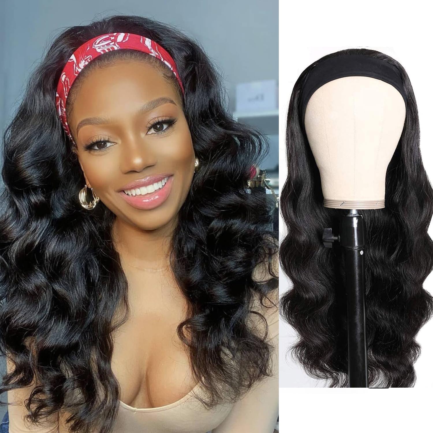 Ghaadd headband wig body wave hair for natural 16-inch look