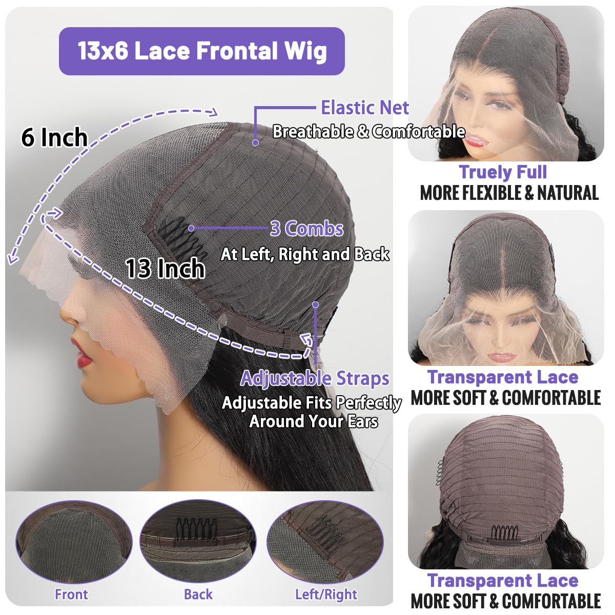 Ghios cap with elastic straps and combs offers comfortable secure fit.