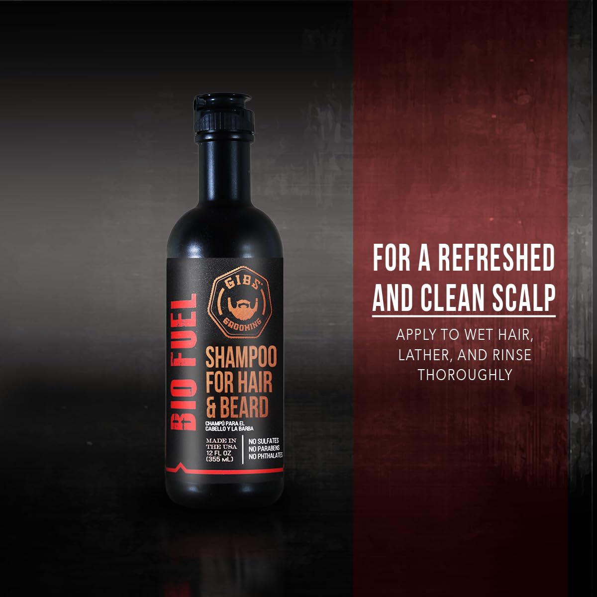 GIBS Bio Fuel Shampoo ingredients-closeup emphasizes key nourishing components.