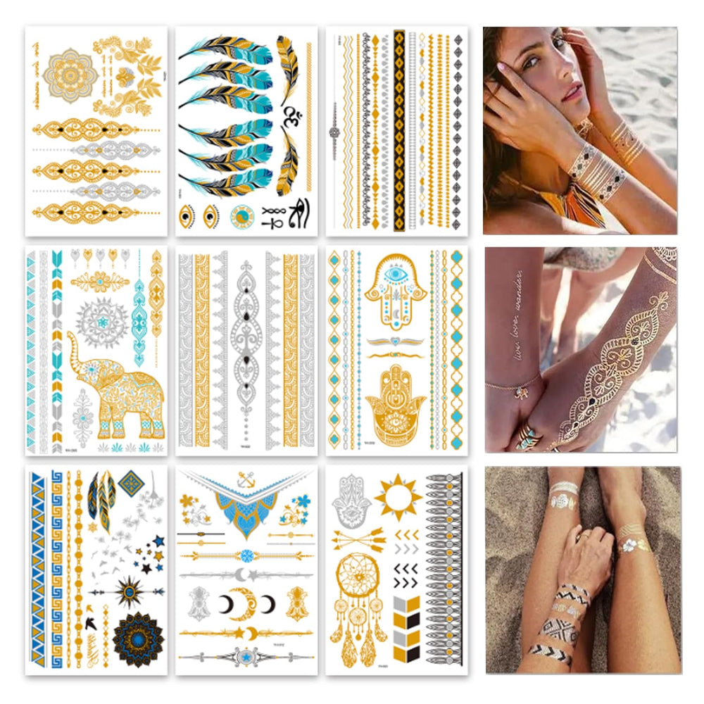 GICUNK 9 sheets metallic tattoos dream catcher design for festival glow