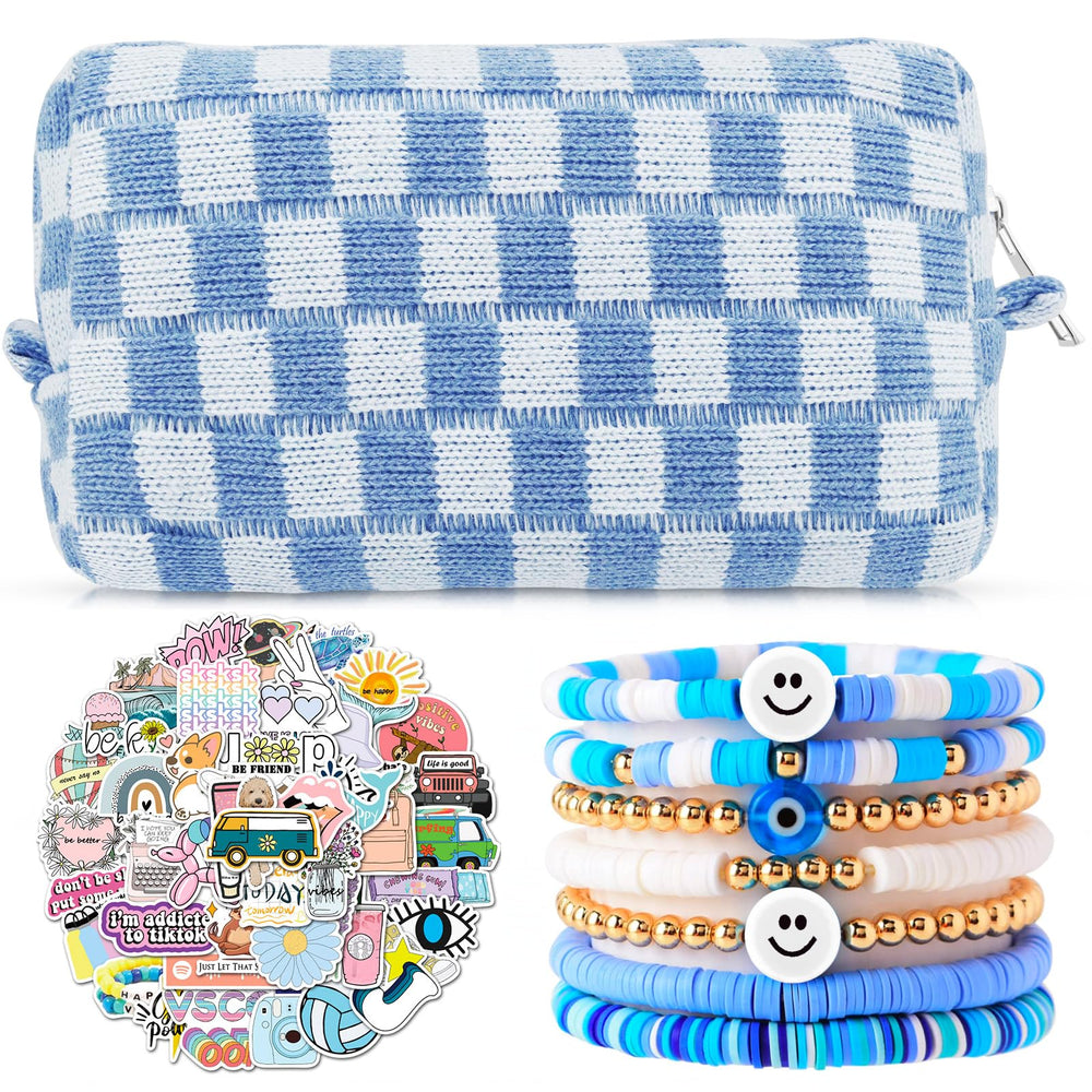 Giesiery checkered makeup bag showing compact travel-ready storage.