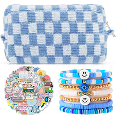Giesiery checkered makeup bag showing compact travel-ready storage.