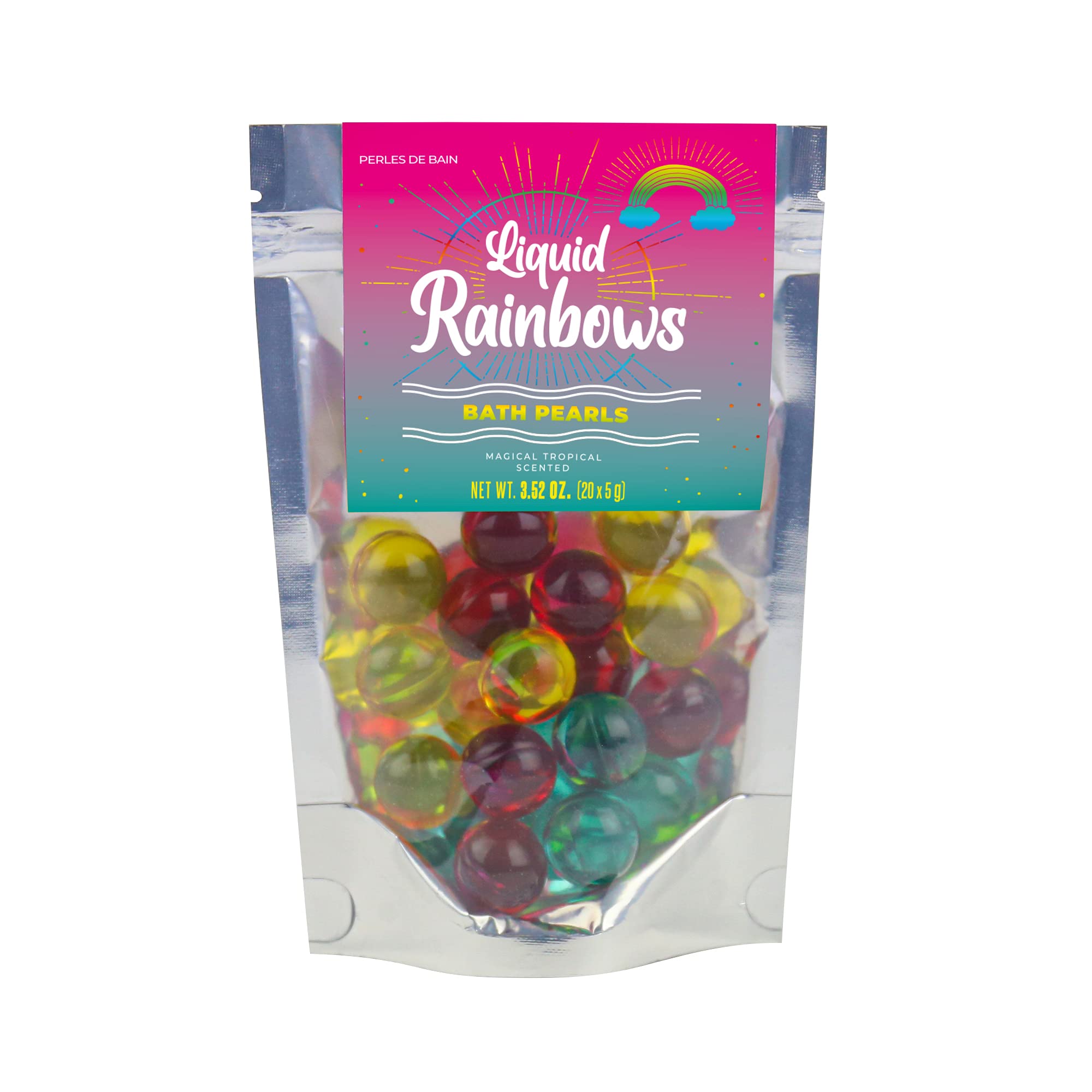 Gift Republic Liquid Spirit Rainbow Bath Pearls pack front view for a tropical bath ritual