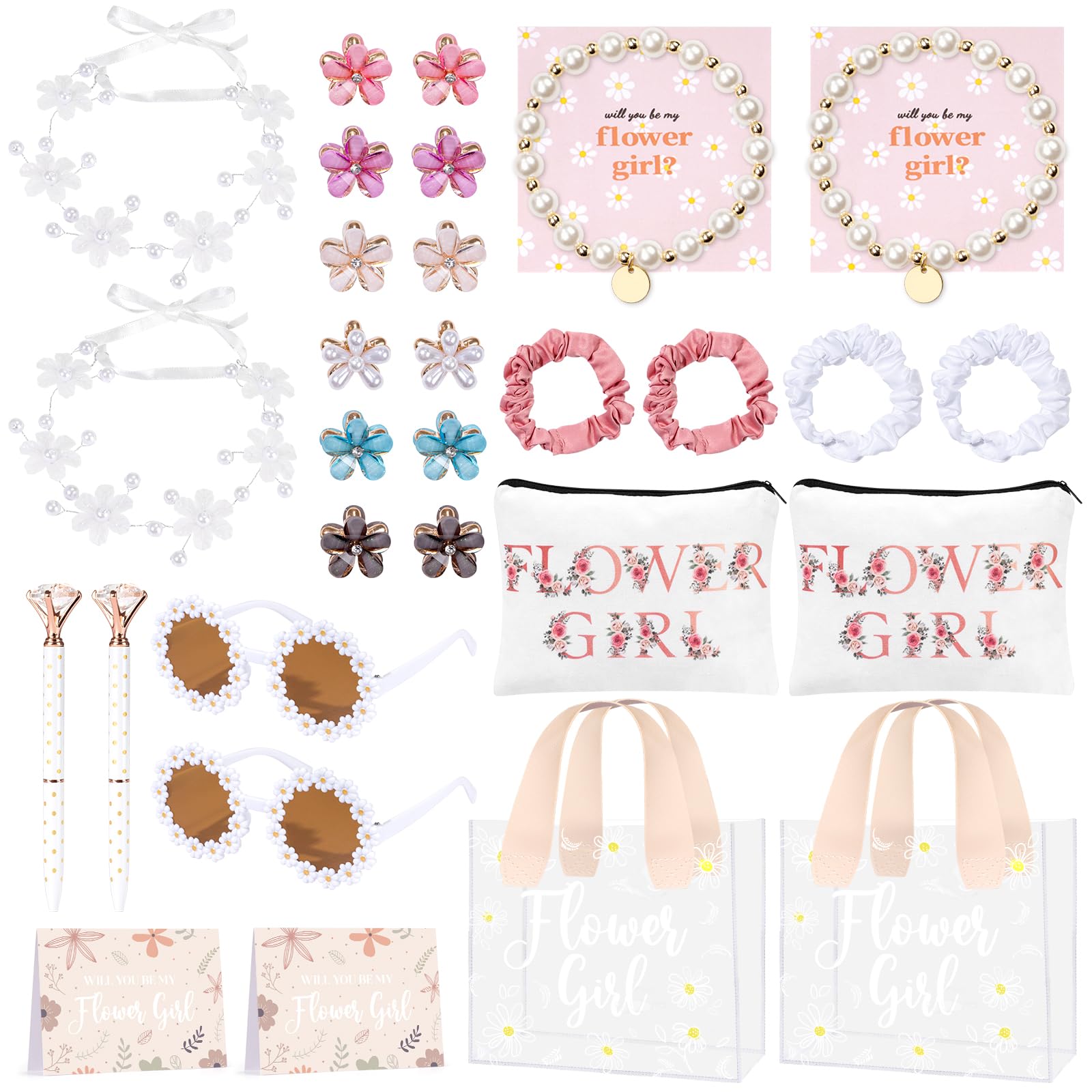 GiftSketch 30Pcs Flower Girl Gift Set box display for two little princesses