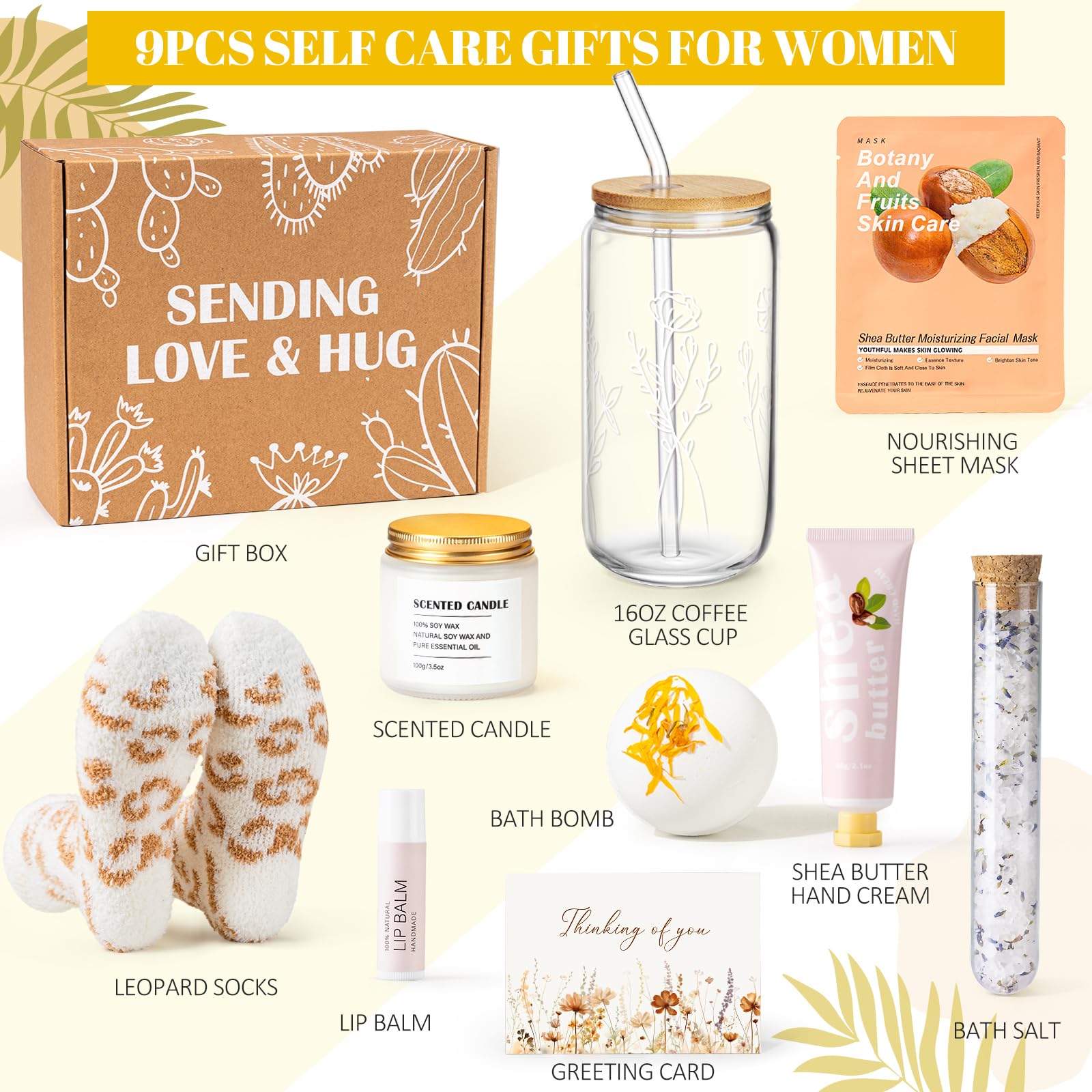 GiftPeak 16oz coffee glass cup for hot or cold beverages and mindful breaks.