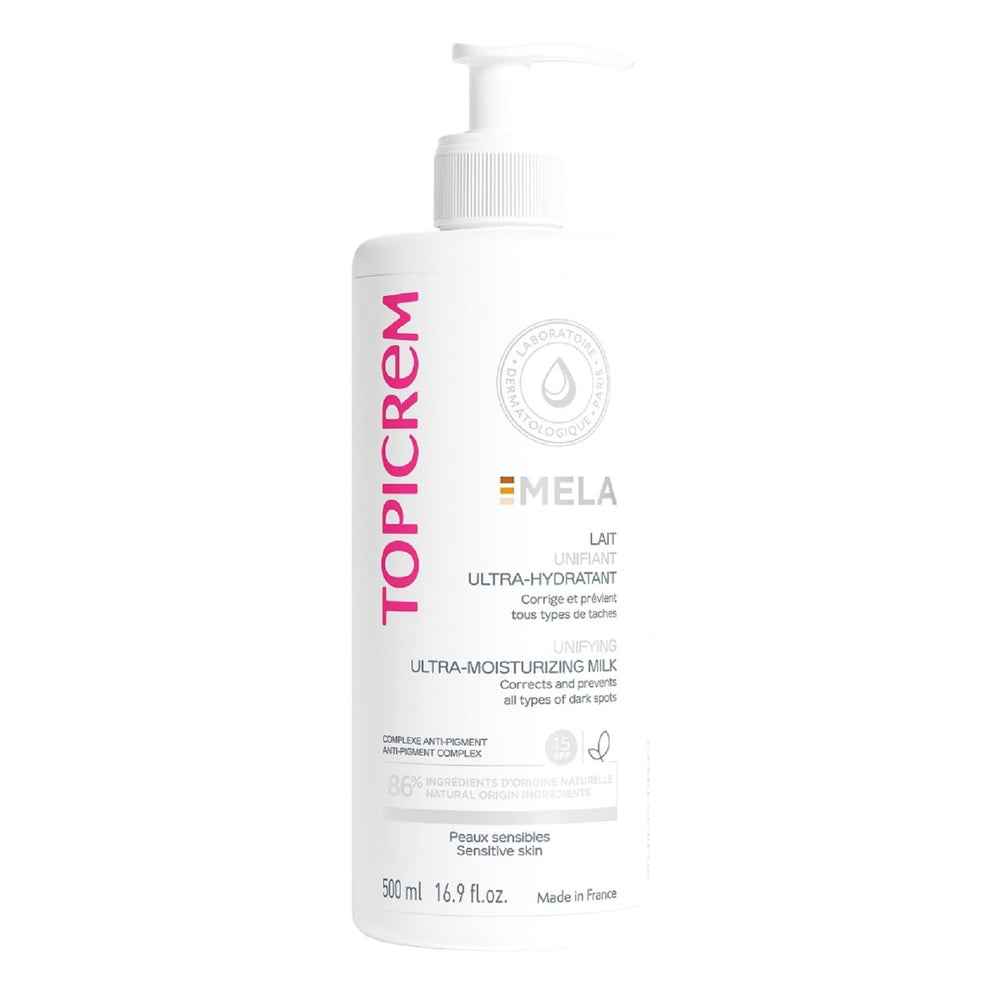 Topicrem GIGATEMP body milk pour demonstrates fast absorption for hydrated skin.