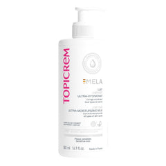 Topicrem GIGATEMP body milk pour demonstrates fast absorption for hydrated skin.