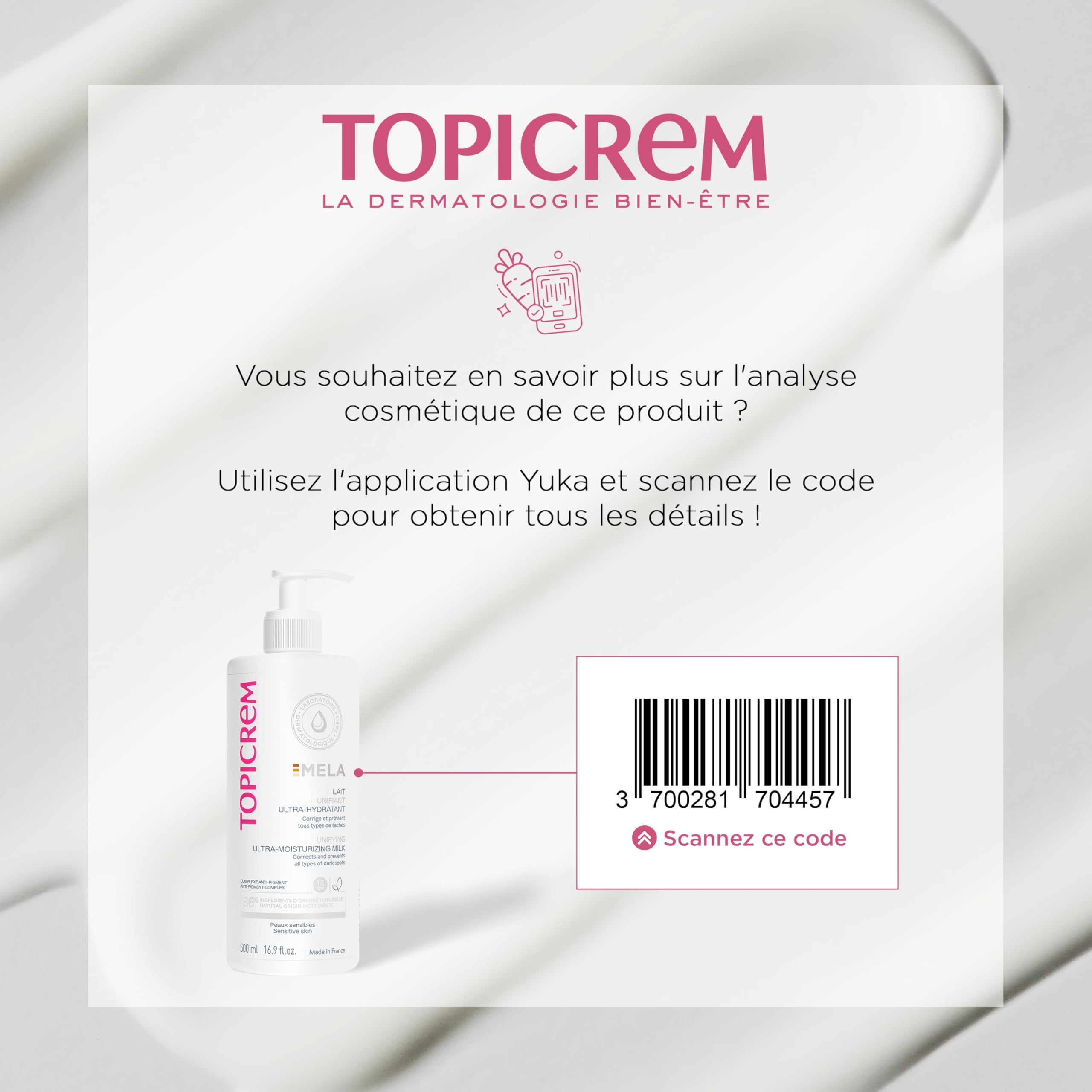 Topicrem GIGATEMP body milk texture highlights a non-greasy formula for daily use.