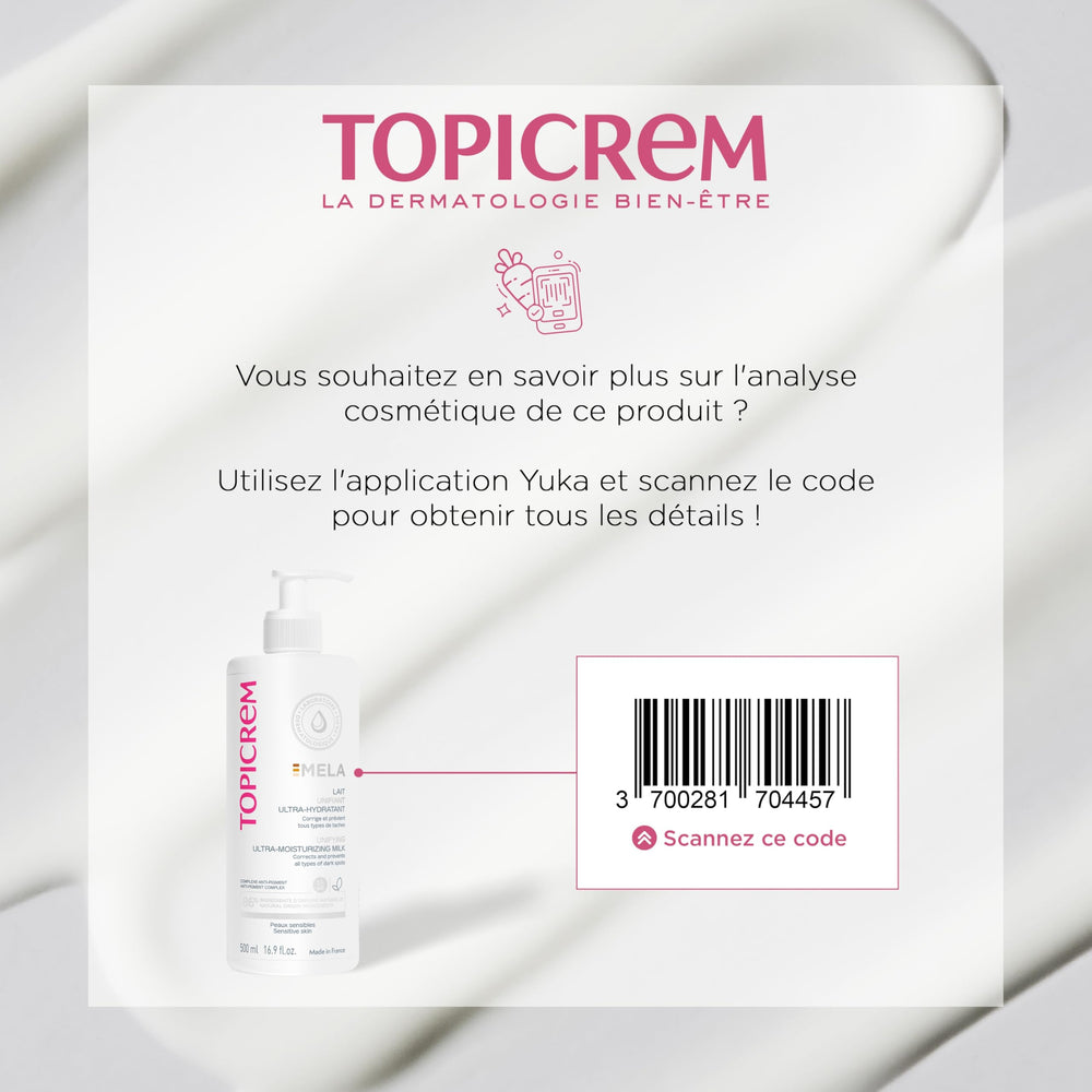Topicrem GIGATEMP body milk texture highlights a non-greasy formula for daily use.