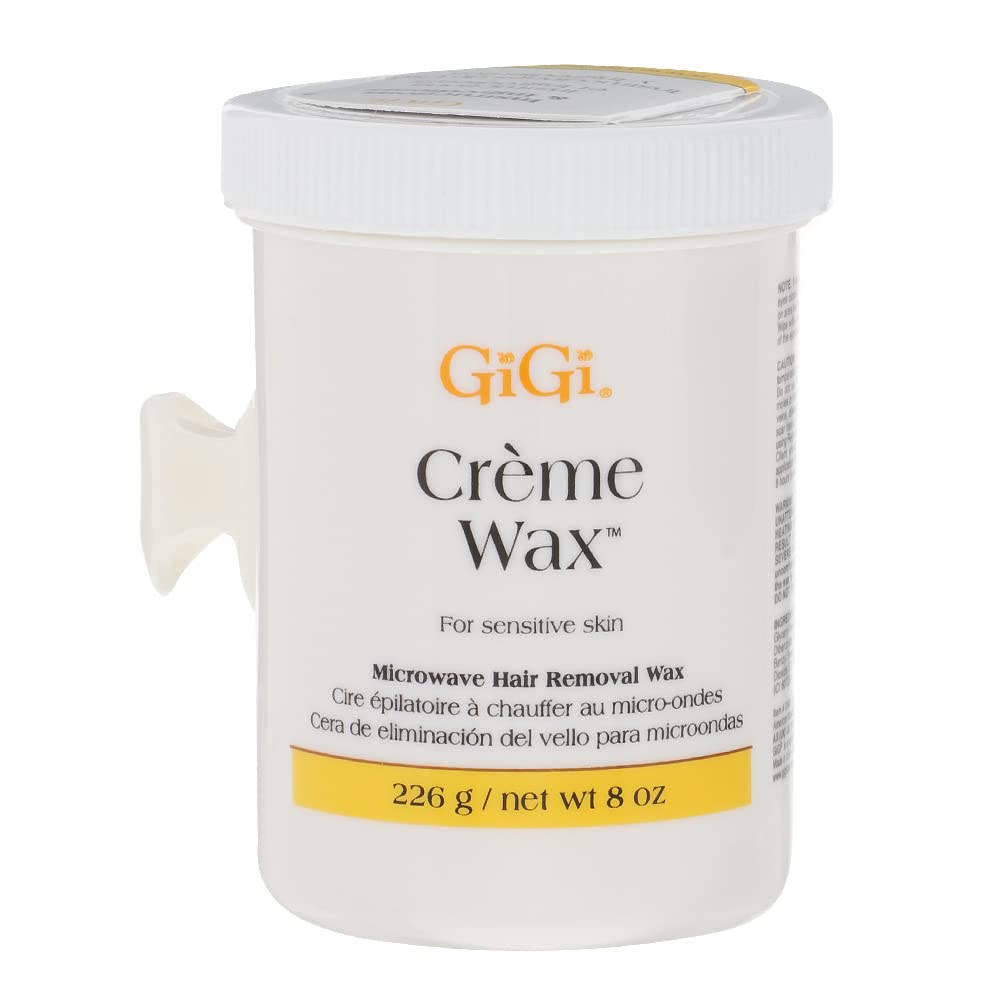 GIGI Creme Wax microwave jar 8oz ready for smooth facial and body waxing at home.