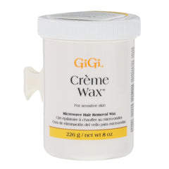 GIGI Creme Wax microwave jar 8oz ready for smooth facial and body waxing at home.