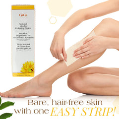 GiGi epilating strips large 3x9 in hand during application, broad coverage potential.