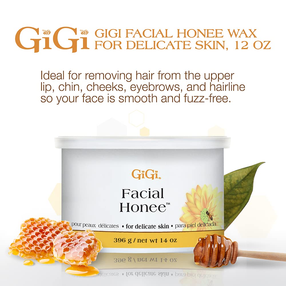 GIGI Facial Honee Wax jar close-up showing smooth texture.
