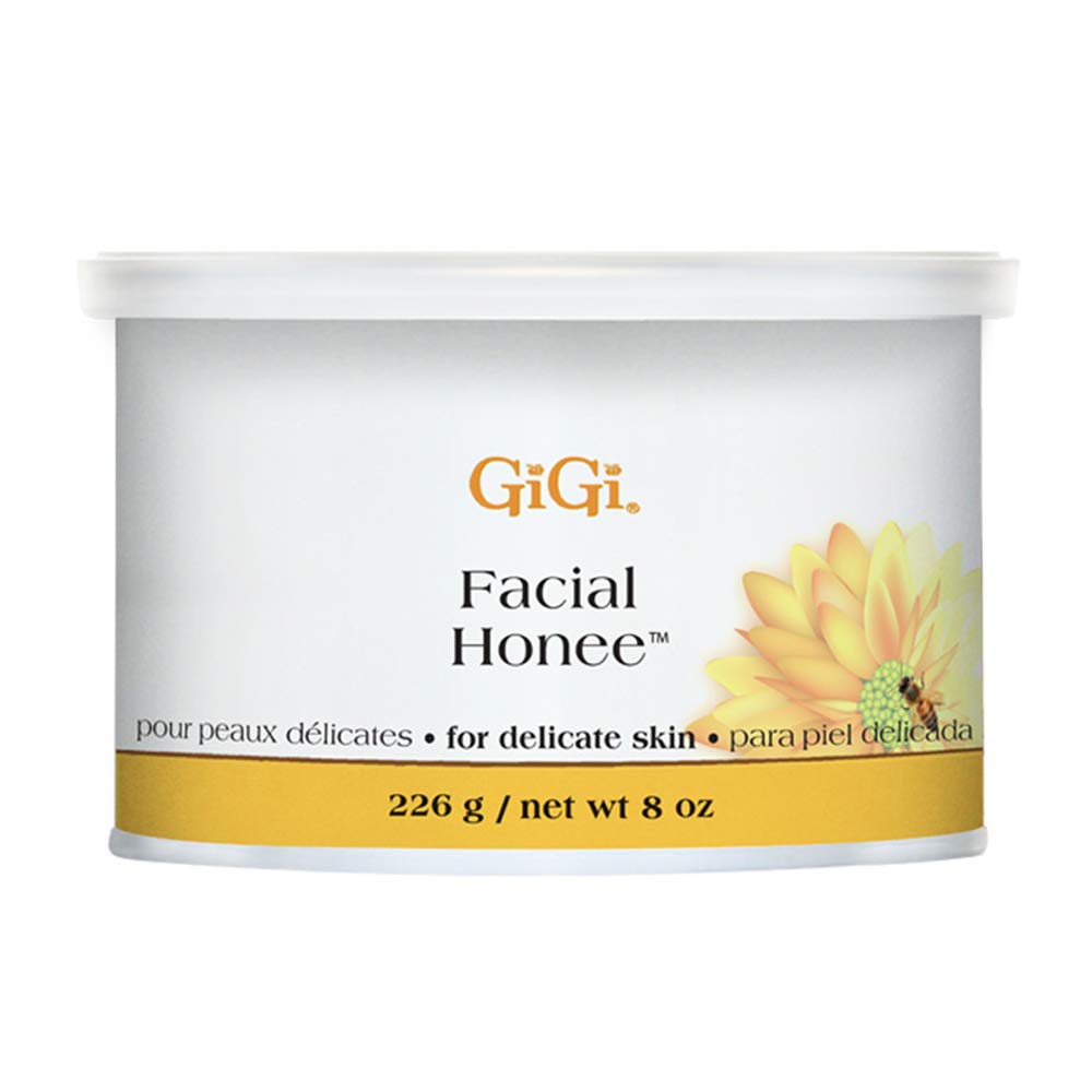 GIGI Facial Honee wax jar closeup for sensitive skin, premium hair removal.