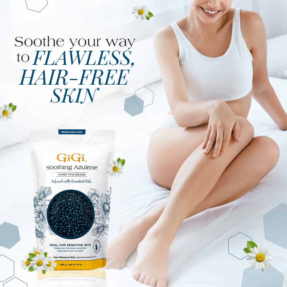 GIGI Azulene-infused wax beads for soothing waxing sessions.