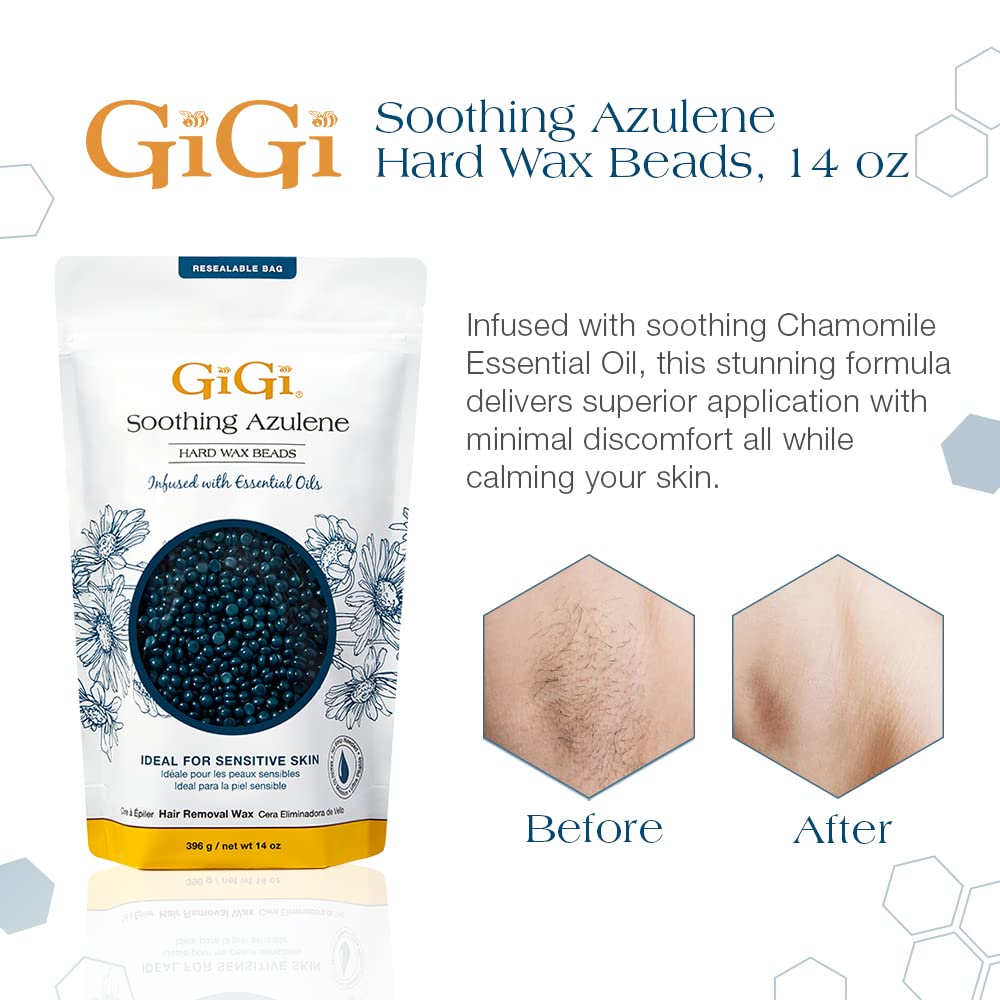 GIGI hard wax beads for sensitive skin reducing irritation potential.