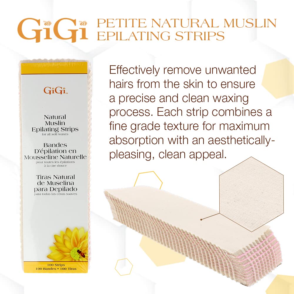 GiGi natural muslin epilating strips large 3x9 close-up showing material texture.