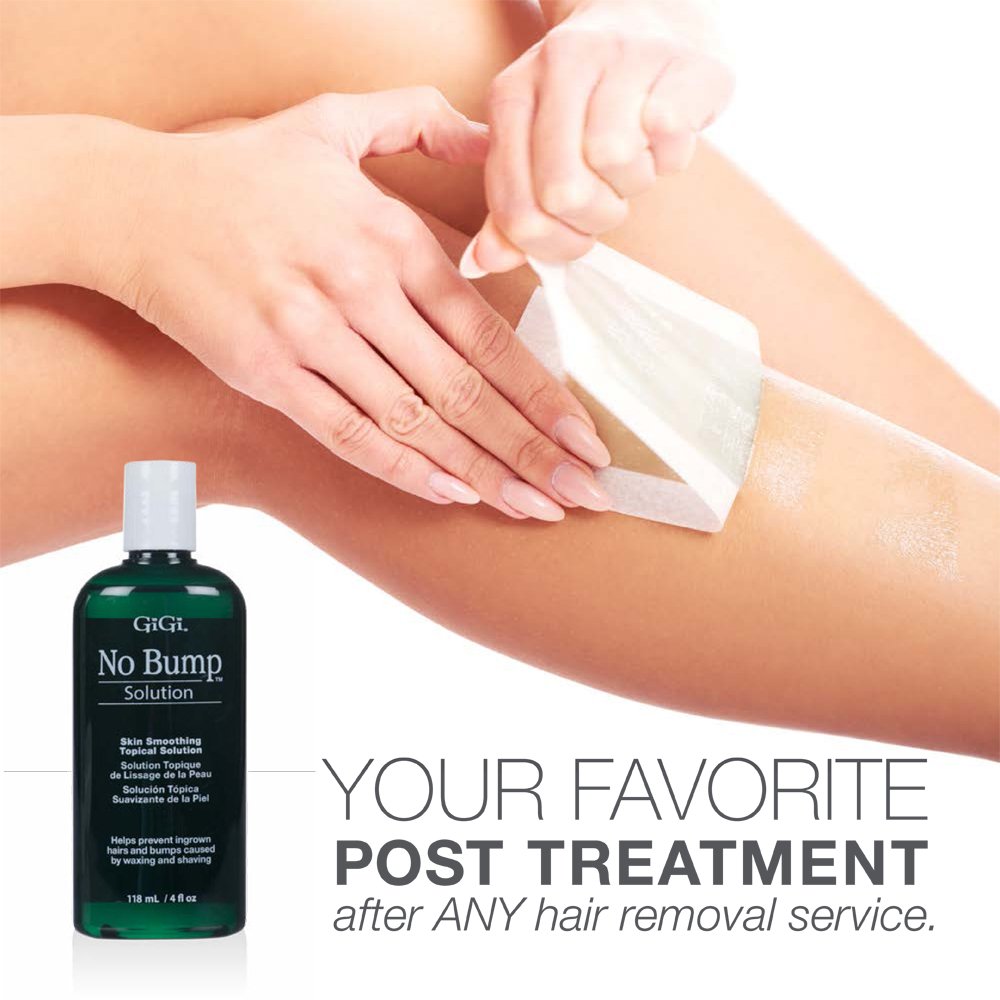 GIGI No Bump after-wax application demonstrates gentle exfoliation for smoother skin.