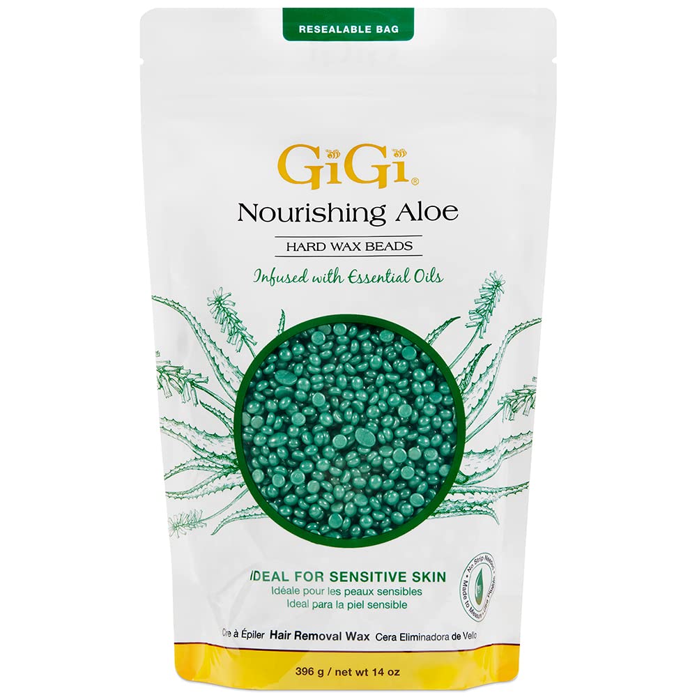 GiGi Nourishing Aloe hard wax beads packaging for at-home waxing