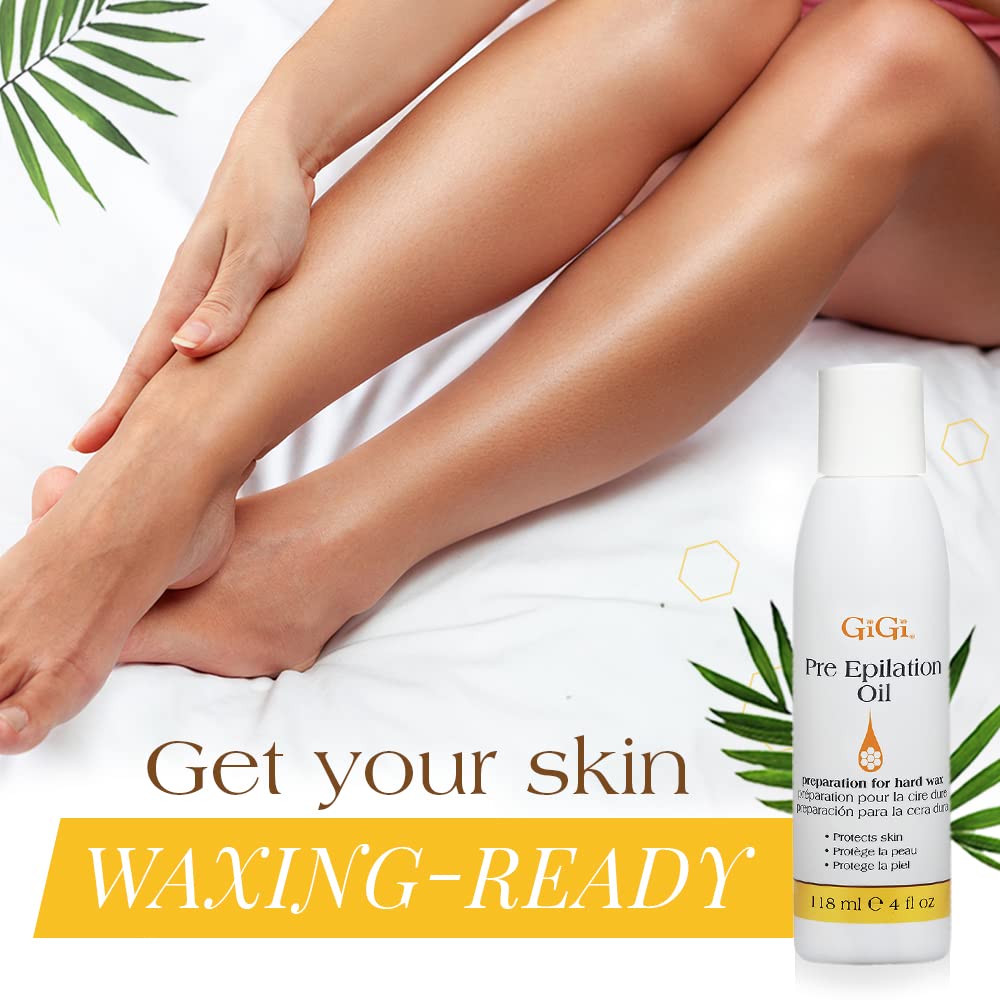 GIGI pre-wax epilation oil grapeseed ingredients closeup
