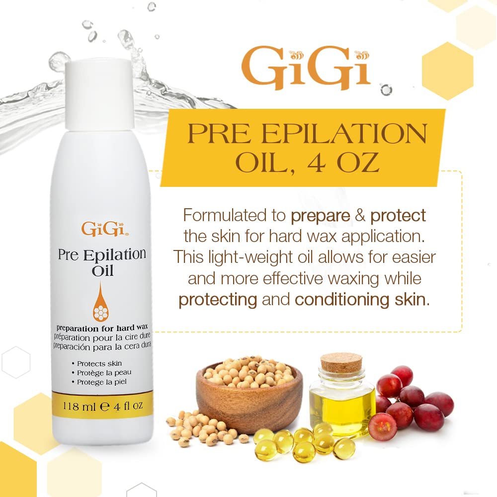GIGI pre-wax epilation oil pour-closeup showing easy application