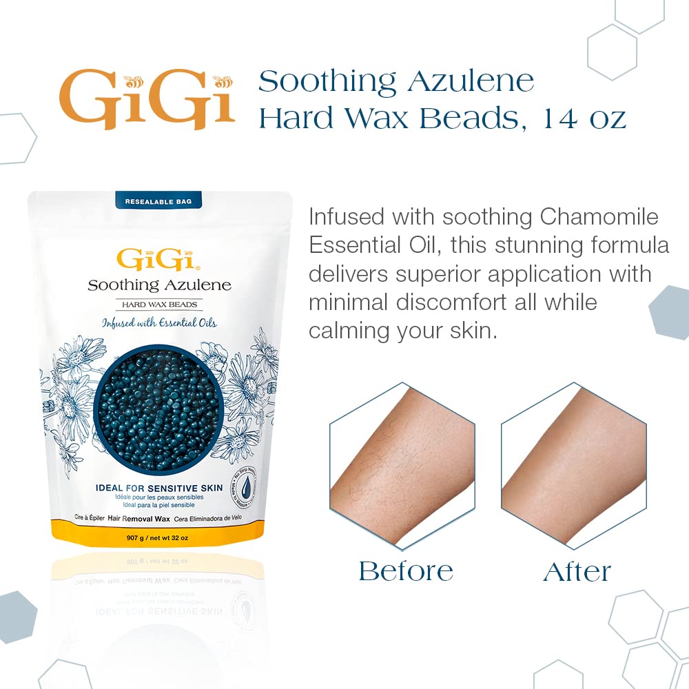 GiGi 32oz pack of soothing azulene wax beads for full-body waxing without strips.