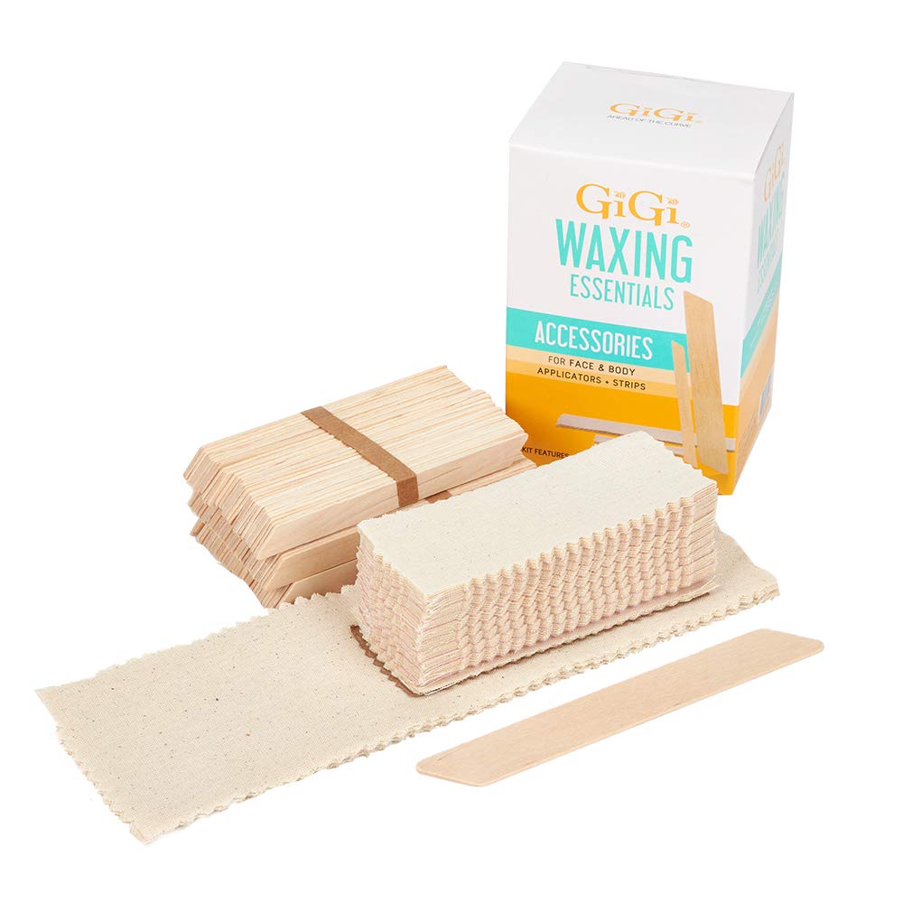 GIGI Wax Essentials kit contents laid out for a hygienic at-home waxing routine.