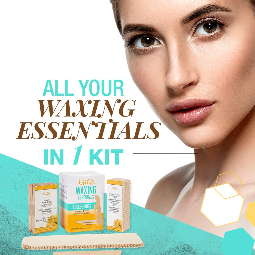 GIGI waxing kit shown for face and body areas in home use.