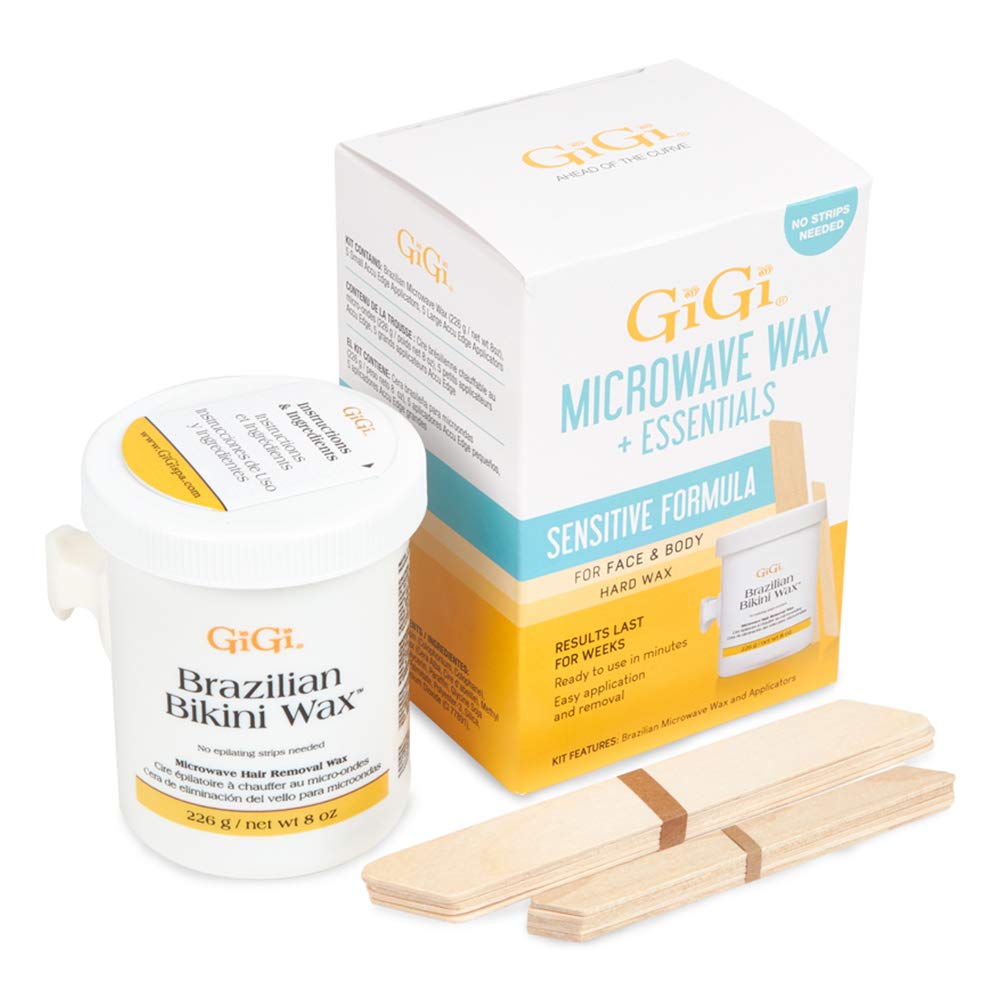 GiGi Brazilian Microwave Wax Kit box image, easy at-home waxing without strips.