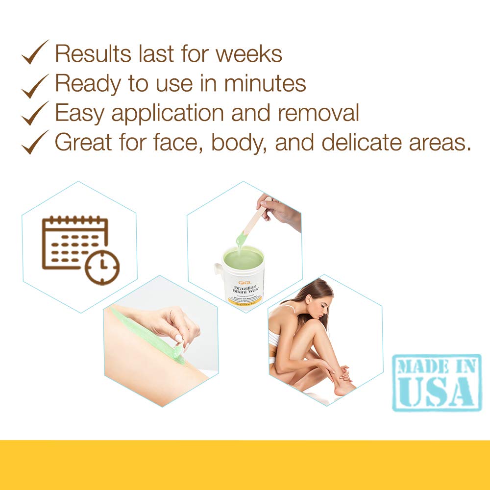 GiGi Brazilian Microwave Wax tub showing soft consistency for gentle removal.