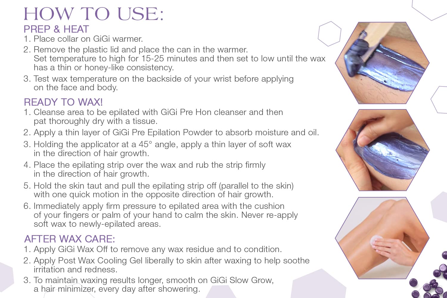 GiGi wax beads rinse clean leaving skin moisturized and residue-free