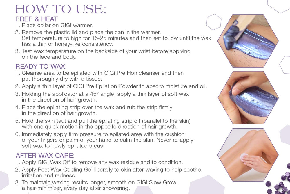 GiGi wax beads rinse clean leaving skin moisturized and residue-free