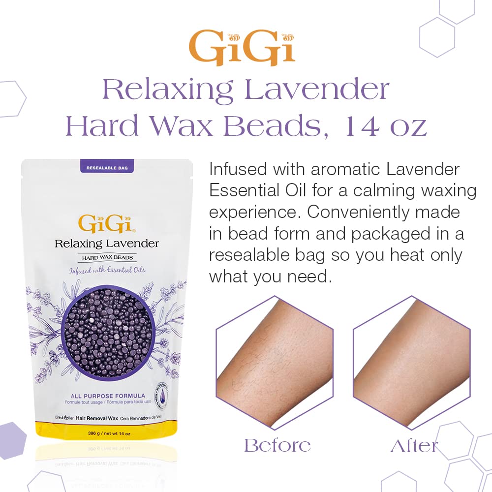 GiGi Relaxing Lavender wax beads for facial waxing with gentle grip