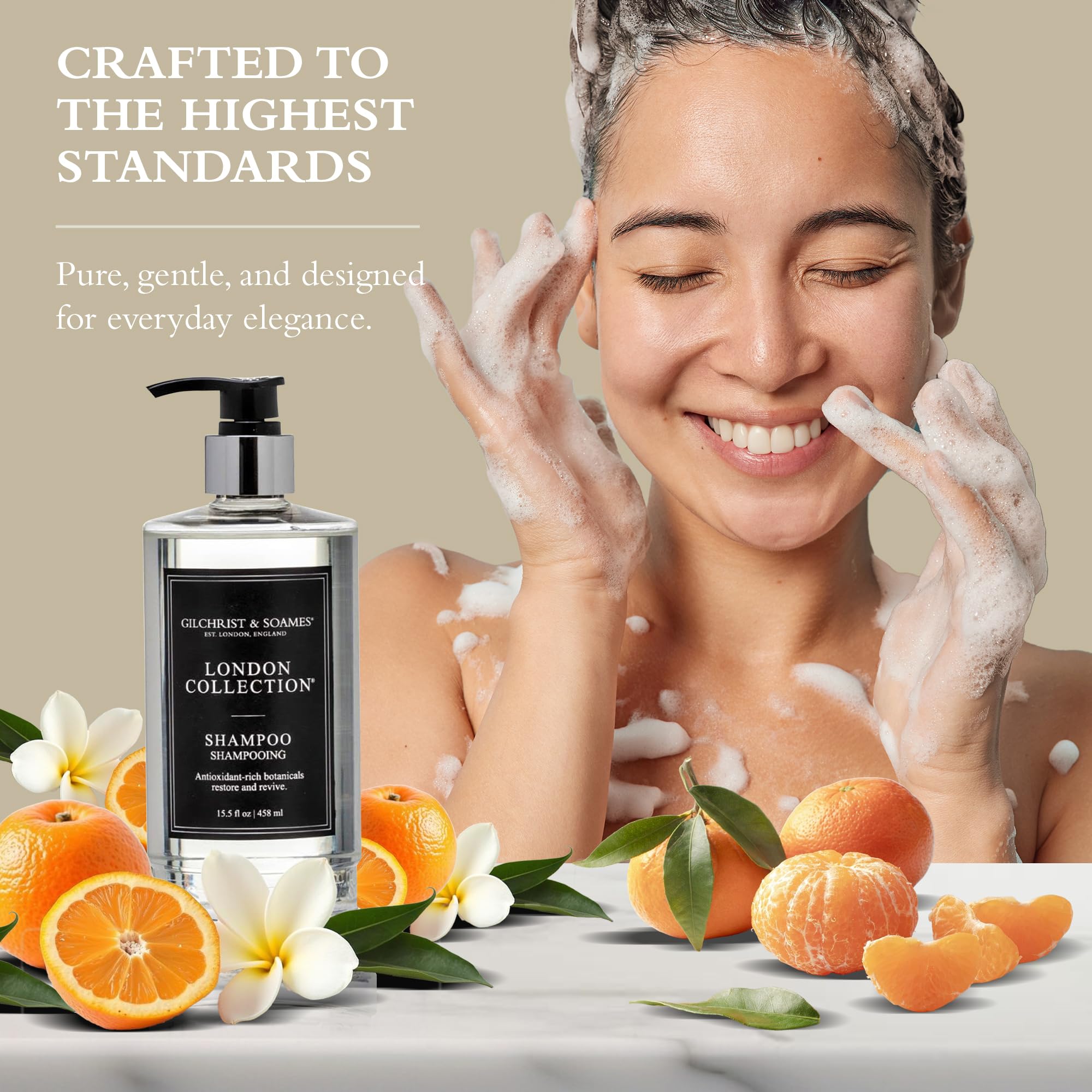 Gilchrist & Soames shampoo texture close-up showing gentle cleansing.