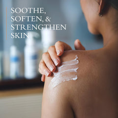 Close-up of London lotion texture showing quick absorption.