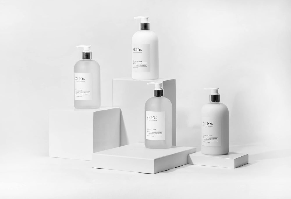 Gilchrist & Soames Zero% Collection Shampoo bottle on shelf communicates premium hair care.