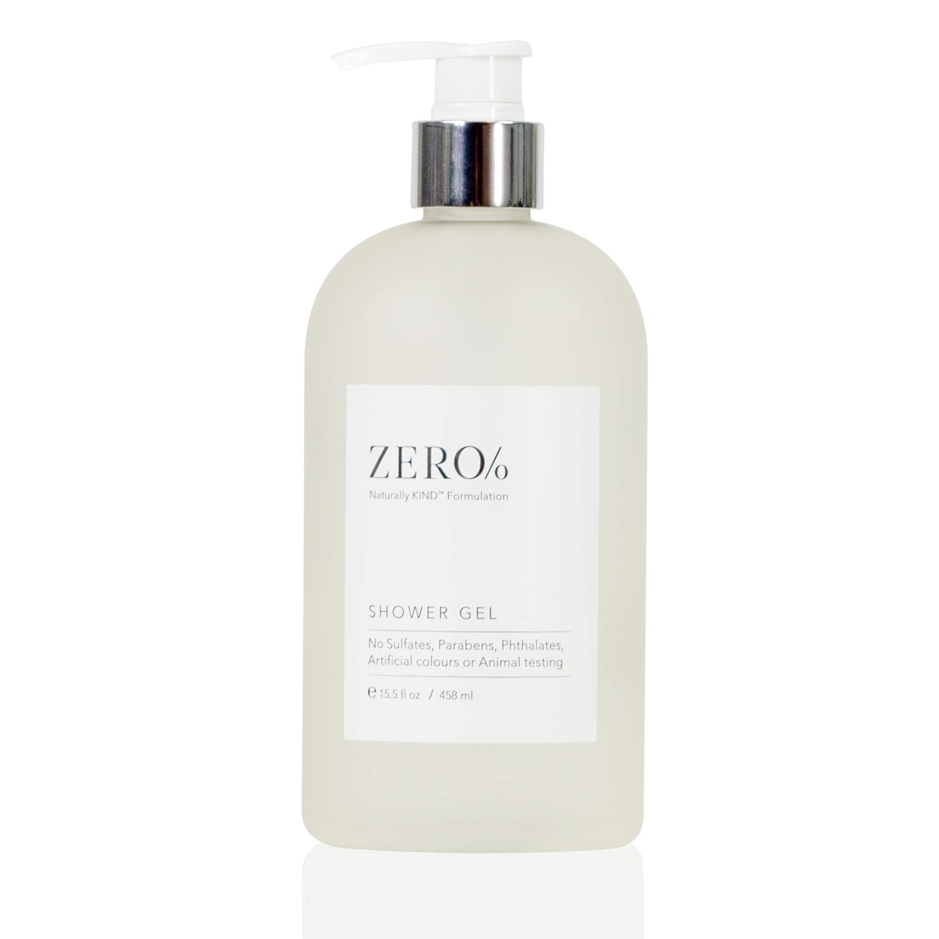 Gilchrist & Soames Zero% shower gel bottle front showing gentle cleansing for all skin types