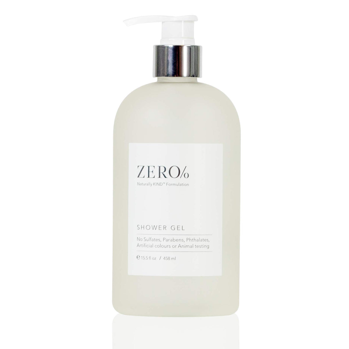Gilchrist & Soames Zero% shower gel bottle front showing gentle cleansing for all skin types