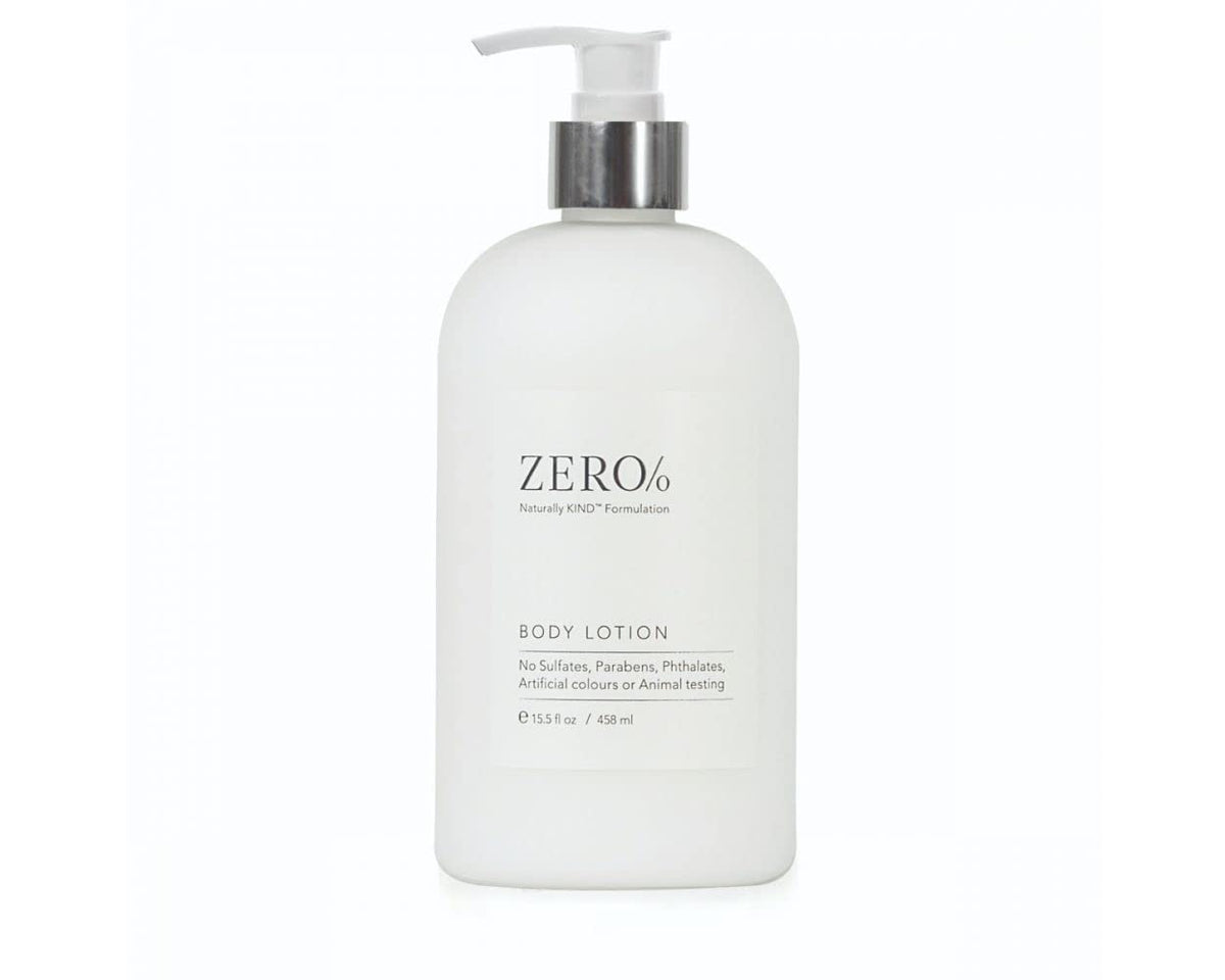 Gilchrist & Soames Zero% Unisex Body Lotion bottle front view with 15oz size and nourishment.
