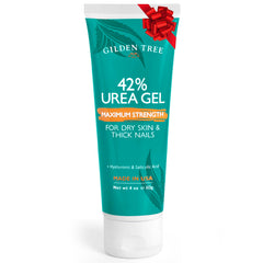 GILDEN TREE Urea Gel 42% bottle shows fast-absorbing foot care in use