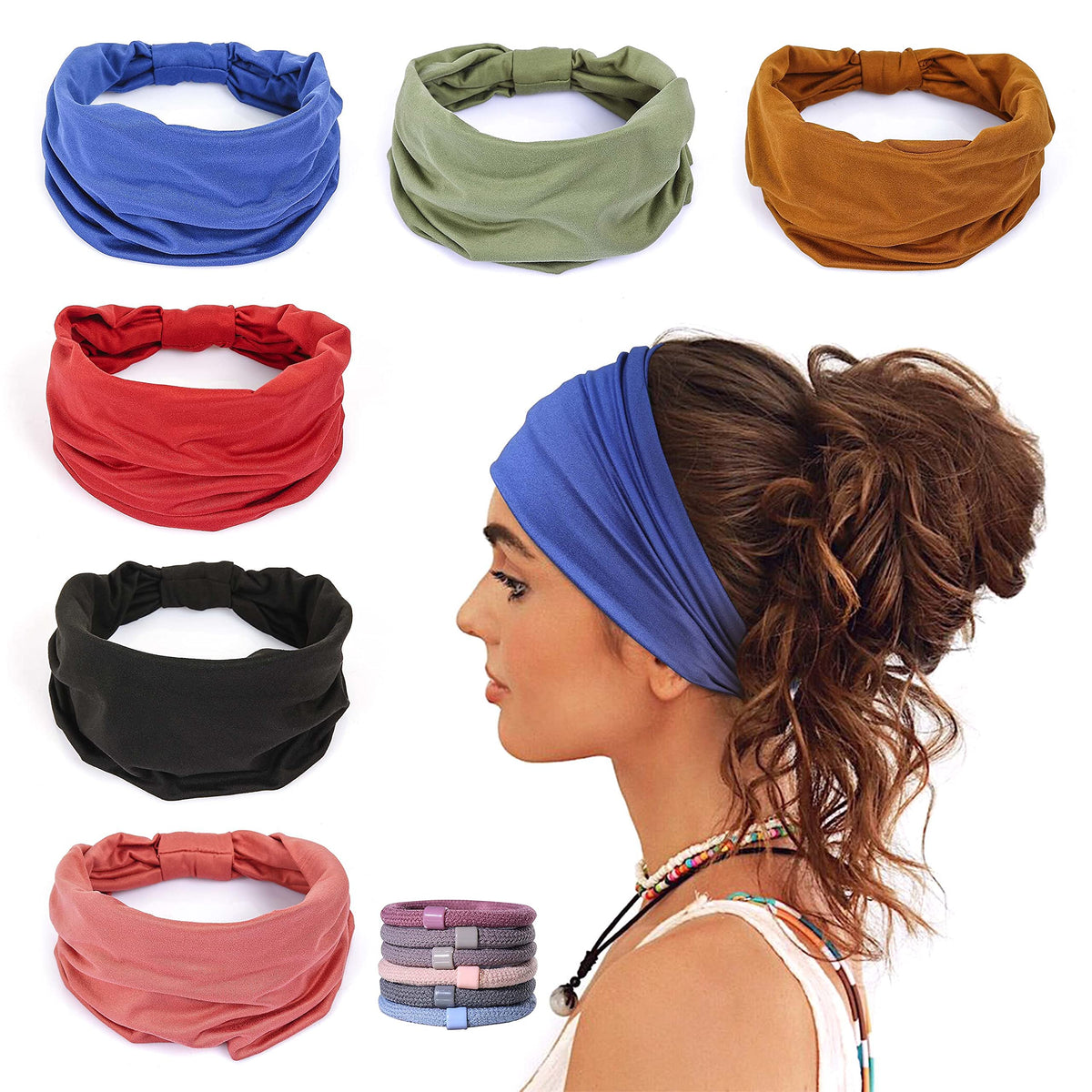 GiLi 6-pack wide headbands knotted cotton for sweat absorption during workouts