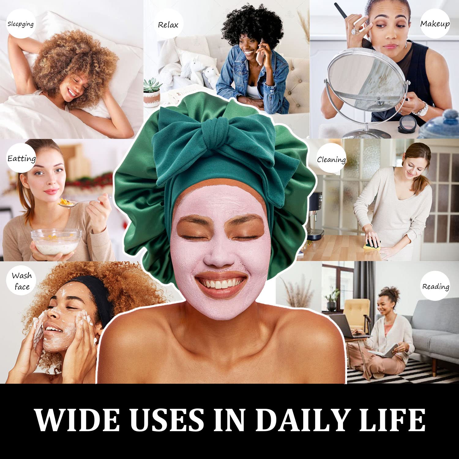 GiLi bonnet full-coverage satin cap reduces friction for frizz-free styles